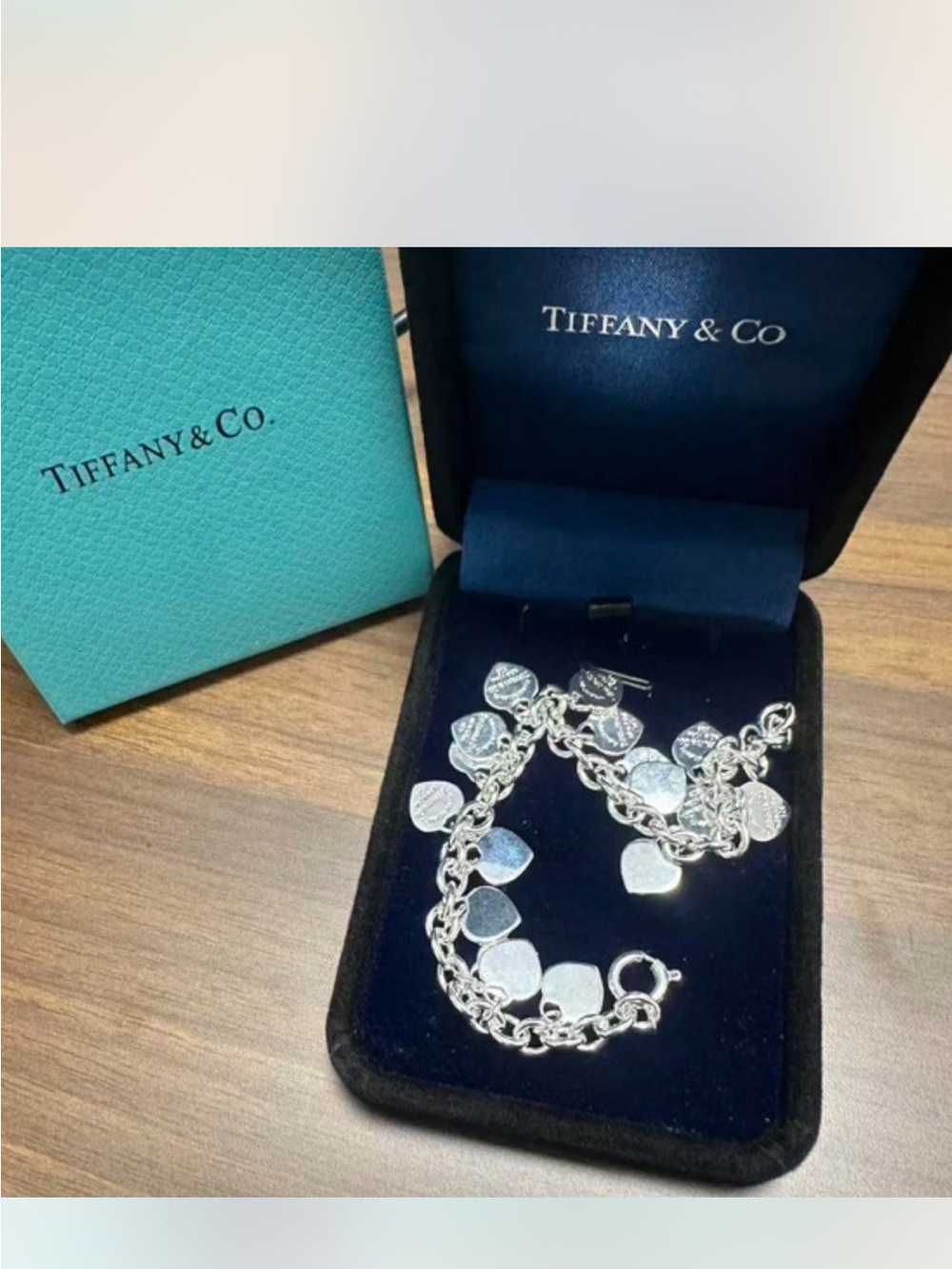 Tiffany & Co. Silver Heart Charm Bracelet with Chain Links